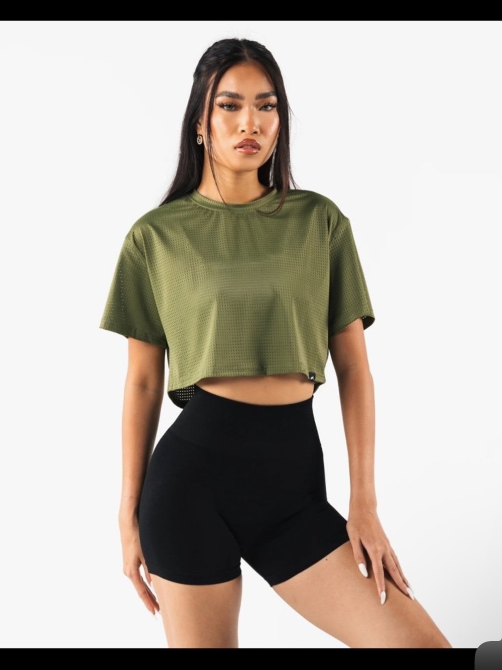 Alphalete Olive Green Perforated Cropped Tank